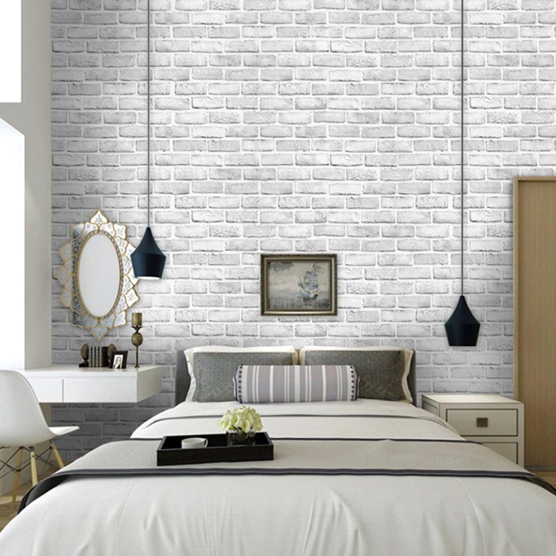 practicalWs 17.5''Ã—236.2'' White/Gray Brick Pattern Wallpaper Self-Adhesive 3D Effect Wall Paper Peel and Stick Removable Vinyl Film for Home Decoration, Cover Furniture, Christmas Wall Decoration - Image 5